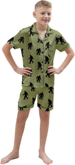 Schbbbta Boys Silk Pajamas Set Button Down Short Sleeve 2 Piece Sleepwear, Orangutan Green, 11-12 Years = Tag 160