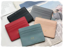 Custom Leather Credit Card Holder Wallet Personalized Gold/Silver Initials Slim Wallet for Men & Women - PU Leather RFID Blocking Gift for Dad Boyfriend Husband Family