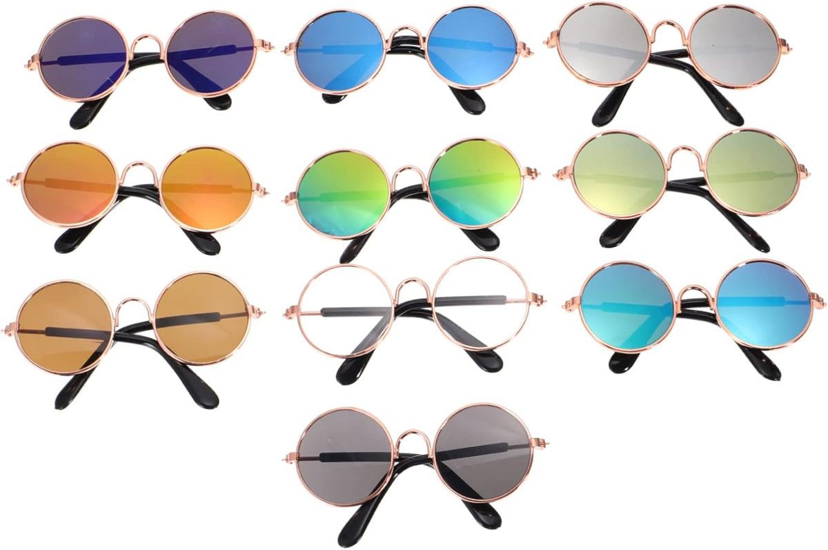 SUPVOX Medium Dog Costumes Small Dog Costumes Cat Sunglasses Pet Eyewear 10 Pieces Set Photo Props Trendy Round Lenses Comfortable for Pups Kittens