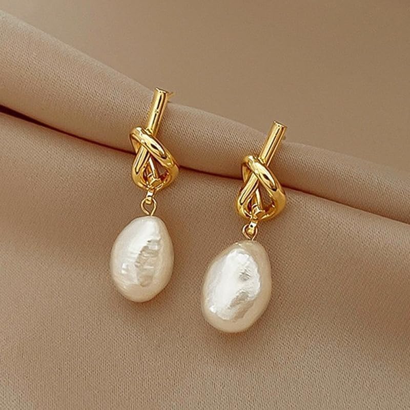1Pair Pearl Knot Stud Earrings, Gold Tone, Elegant Jewelry for Women, Fashionable Accessories for Casual Wear, Stylish Earring for Special Occasions, Fashion Jewelry (Golden)