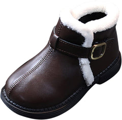 Boys Girls Winter Ankle Boots 𝐖aterproof Autumn Flat Bottom Buckle Non Slip Short Plush Slip on Shoes Outwear