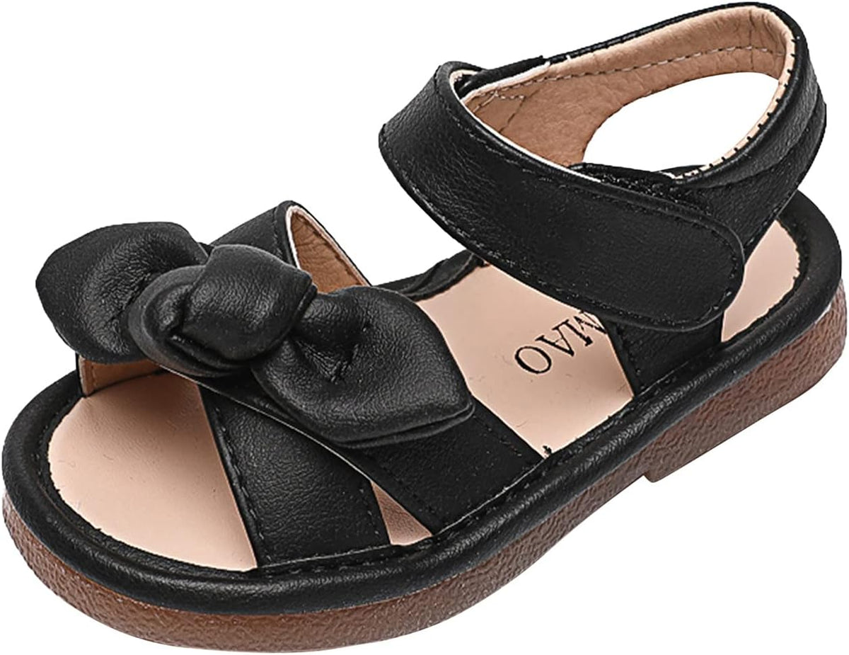 White Sandals for Girls Sandals Prewalker Shoes Beach Toddler Children Girls Baby Bowknot Summer Girl's Shoes (Black, 12 Little Kid)