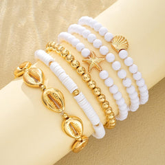 Gold Beaded Bracelet Stack for Women Stackable Layered Jewelry Stylish Summer Accessories Trendy Wristwear
