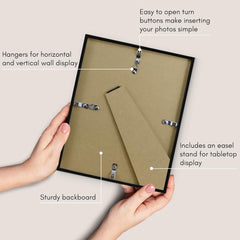 Americanflat 8x10 Picture Frame with Shatter-Resistant Glass - Streamline Collection - Thin Border Photo Frame for Tabletop and Wall Display - Hanging Hardware and Easel Stand Included - Black