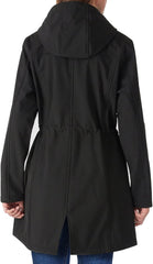 Outdoor Ventures Women's Lightweight Waterproof Fleece Lined Hooded Softshell Rain Jacket, Warm Windbreaker Long Coat