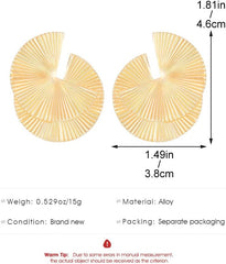 1Pair Alloy Fan Earrings, Lightweight Hypoallergenic Dainty Earrings for Women, Small Delicate Stud Earring, Vintage Minimalist Design for Everyday Use(Gold)