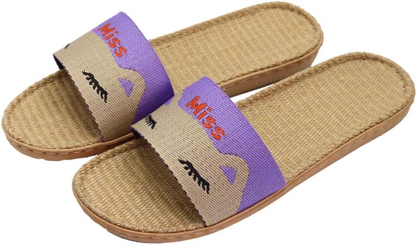 Hwayslon Flax Slippers Unisex Linen Summer Beach Shoes Lightweight Skidproof Indoor Slippers Home Breathable Sandals