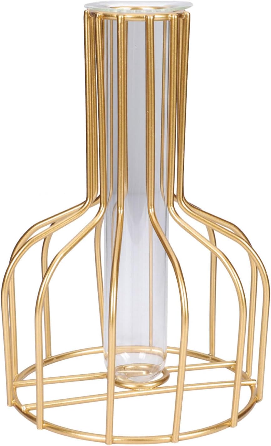 1Set Nordic Style Golden Iron Art Hydroponic Planter with Glass Tube Elegant Flower Holder for Desktop Decor for Air Plants Flowers and Hydroponics