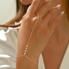 Zircon Gold Hand Chain Ring Bracelet for Women Trendy Jewelry Finger Chain 2025