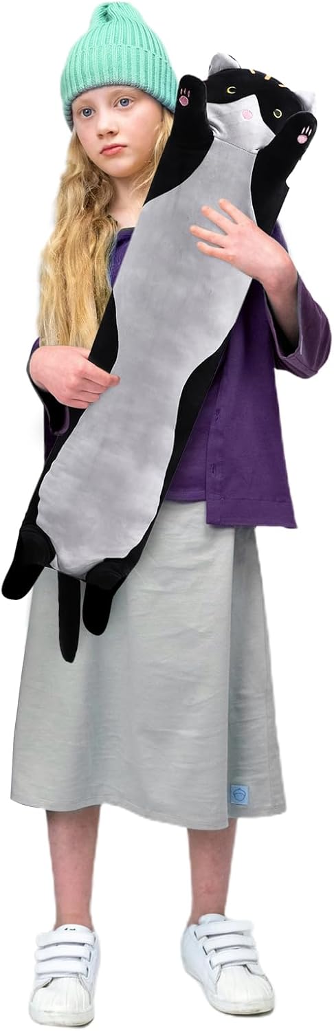 WUYU Lovely Plush Cat Doll Cute Cartoon Soft Stuffed Kitten Pillow Long Throw Sleeping Pillow Doll Toy Gift for Kids Girlfriend Multiple Size (Pink,50cm/19.6in)