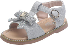 Toddler Girl Sandals Girls Bow Infant Kids Open Toe Crystal Sandals Toddler Shoes Princess Girl's Shoes (Silver, 12.5 Little Kid)