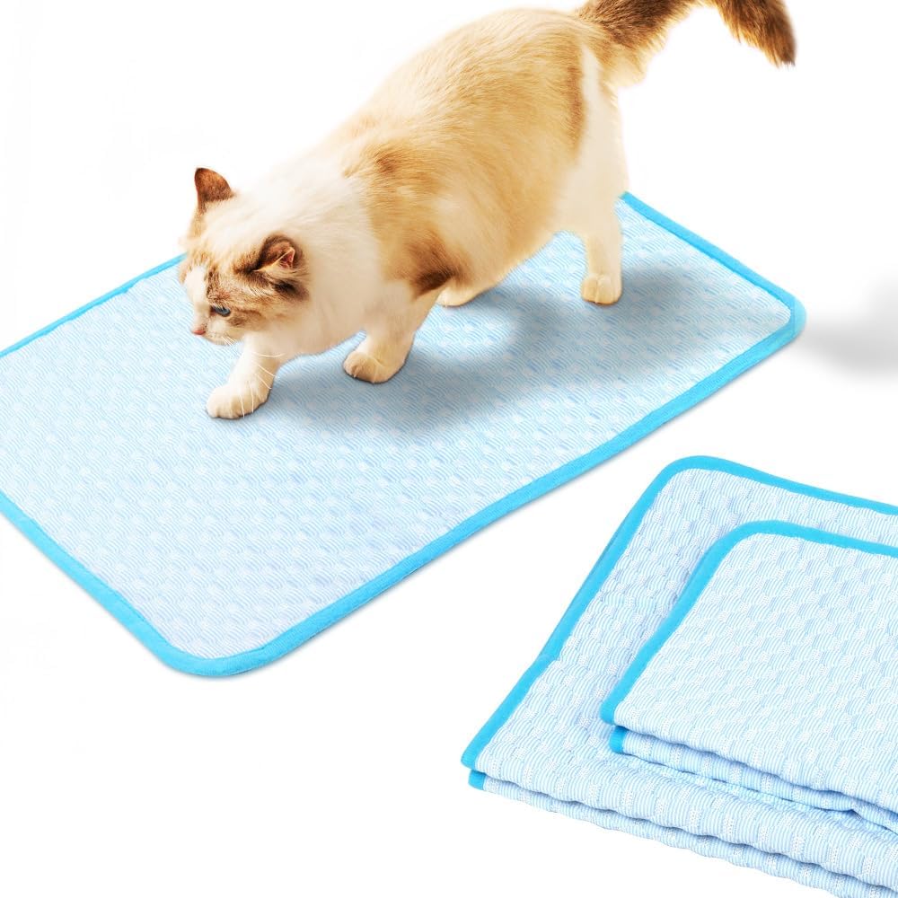 Cooling Mat Pad for Dogs Ice Silk Mat Dog Cooling Pad Summer Keep Your Pet Cool Pet Cool Mats for Dog and Cat Use in Crate Kennel Sofa Bed(S/50X40CM) wthin 5kg Pet, Blue