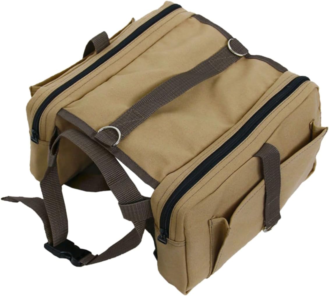 KESYOO Pet Dog Outdoor Saddlebag Adjustable Backpack for Hiking Camping Durable with Pockets for Snacks Essentials Khaki
