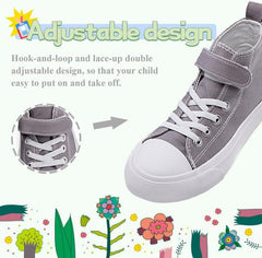 LUMUBBY Kid Shoes for Boys Girls Toddler Little Kid Canvas Mid Top Sneakers Classic Adjustable Strap Lace up Shoes for Kids Breathable Lightweight