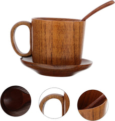 Mikinona Wood Mug Collection 3-piece Coffee Juice Water Cup Set Coasters Spoon Use