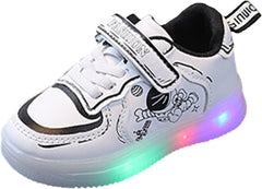 Baby Kindergarten LED Leather Shoes Boys Girls Astronaut Print Luminous Bling Students Casual Sport Sneakers