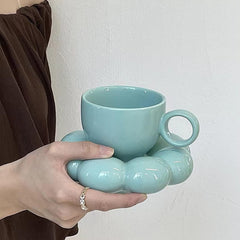 Porcelain Ceramic Coffee Mug, Coffee Mug for Office and Home, 7 oz, Flower Cup and Saucer Porcelain Coffee Mug, Dishwasher and Microwave Safe, White, Dishware Safe, Green