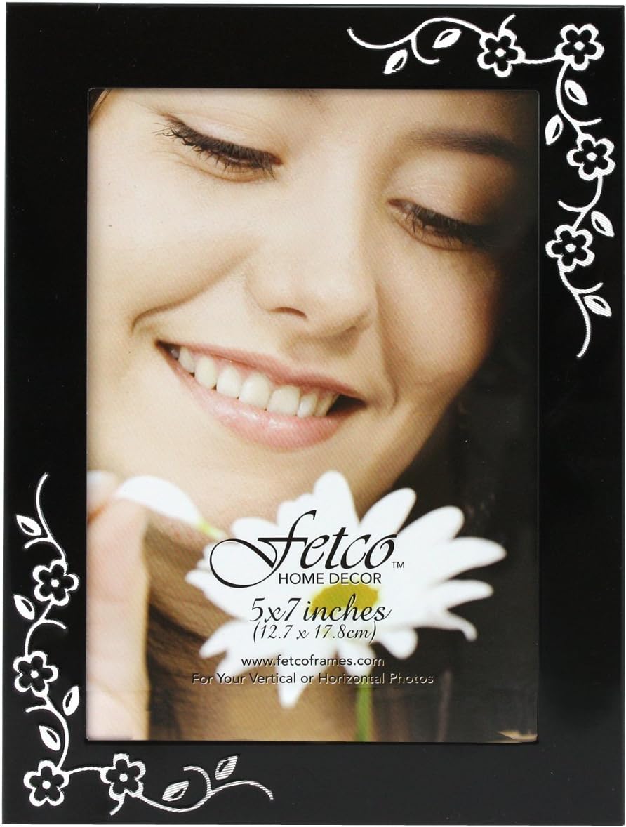 Fetco Home Décor Wilson Floral Corners Picture Frame, Fashion Metals, 5 by 7-Inch, Black with Polished Silver