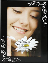 Fetco Home Décor Wilson Floral Corners Picture Frame, Fashion Metals, 5 by 7-Inch, Black with Polished Silver