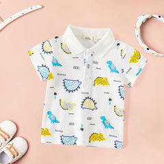 Cute Lapel Children's Short Sleeve Tops Kids Dinosaur Shirt Toddler Boy Button Down T Shirts Cool Cartoon Print Kid Cargo