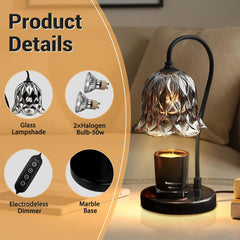 Candle Warmer Lamp with Timer&Dimmer, Adjustable Brightness Marble Base Electric Wax Melts Warmer, Home Decor Candle Warming Lamp Gifts with 2 Bulbs