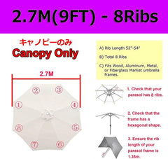 Round Replacement Parasol Canopy, 2m/6 Arms 2.7m/6 Arms 3.0m/6 Arms 2.7m/8 Arms 3.0m/8 Arms, Durable Polyester Parasol Umbrella Replacement Fabric Cover For Backyard Pool Umbrella, UV30+, Waterproof