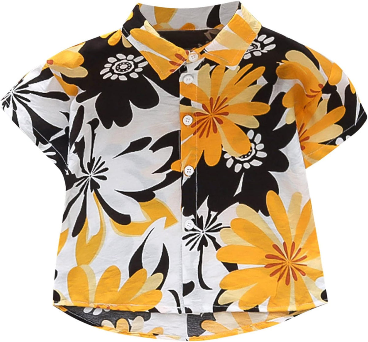 Baby Summer Tops Short Vacation Summer Button Shirt Hawaiian Tops Boys Sleeve T-Shirt Floral Down Summer Shirts (Orange, 18-24 Months)