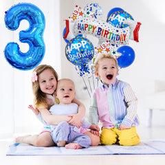Happy 3rd Birthday Balloon Colorful Banner Balloons Set 3rd Year Old Birthday Blue Theme 3 Balloon Number 3 Foil Mylar Balloons Kids 3 Party Balloons Confetti Latex Mylar Balloons Party Supplies