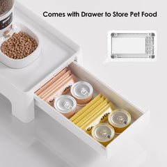 Raised Pet Feeder Stand, Adjustable Height with Drawer to Storage Pet Food, Non-Slip, Suitable for Cat and Puppy Feeders as Well as Water Fountains