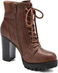 DREAM PAIRS Women's Lace up Combat Ankle Boots High Chunky Heel Fashion Heeled Booties Shoes