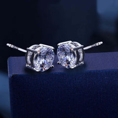 Women Synthetic Diamond Earrings, 18K White Gold Plated Round Square Cubic Zirconia Hypoallergenic Studs Earrings (Stone Silver)