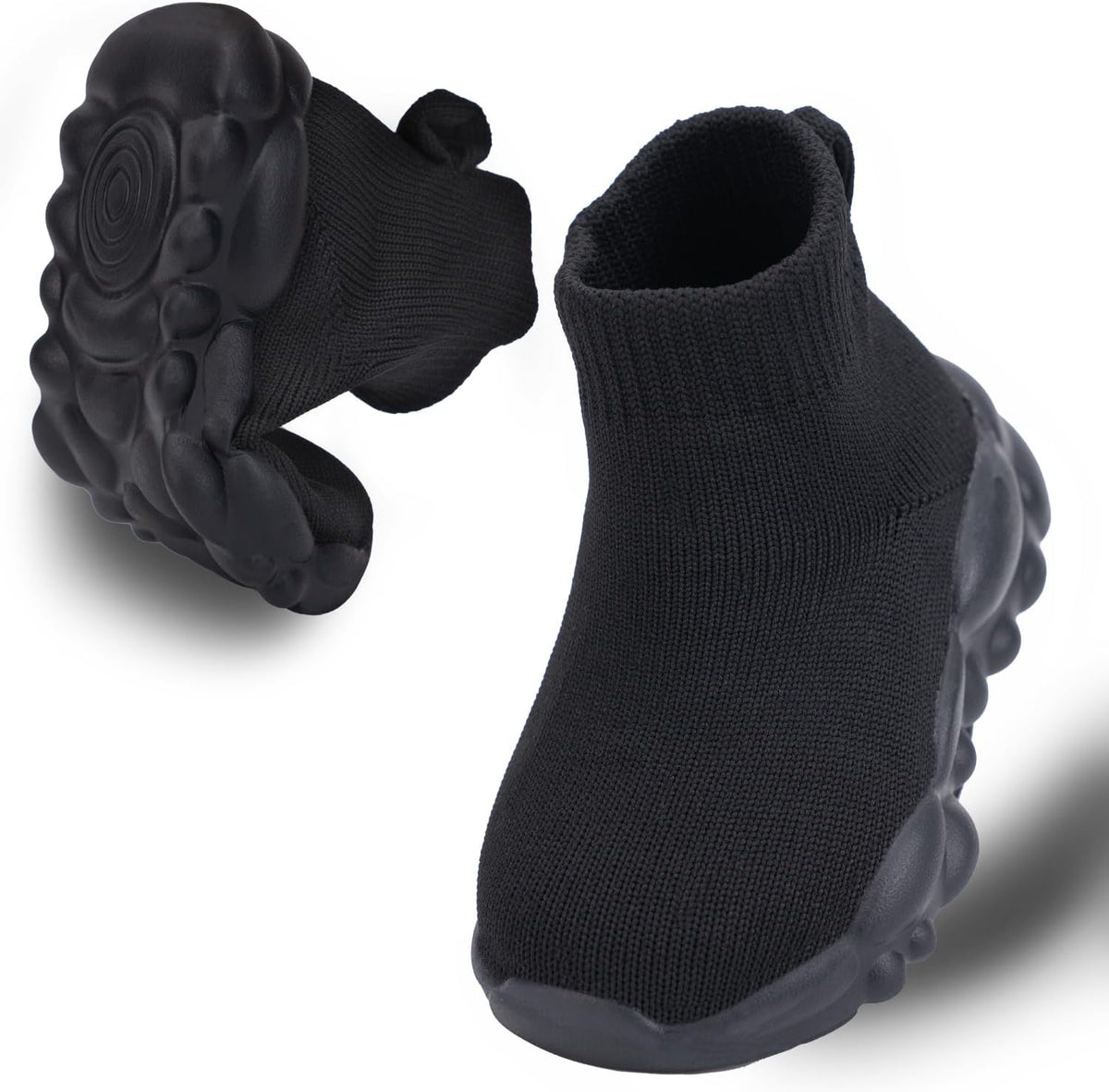 Boys and Girls Indoor Non-Slip Baby Toddler Shoes Breathable mesh Surface Lightweight Elastic Socks Shoes Memory Soles Protect Toes Outdoor Sneakers Black