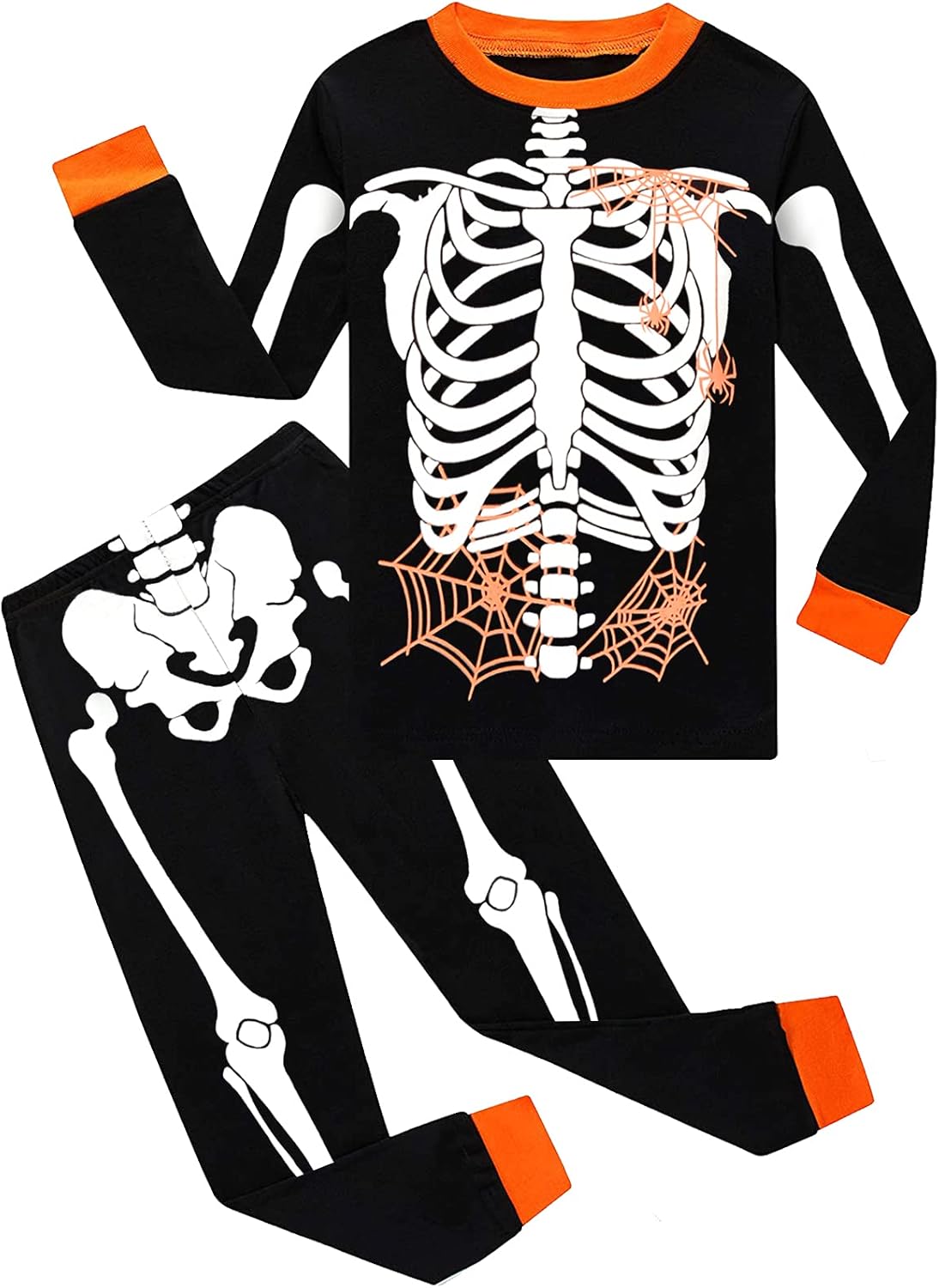 DDSOL Kids Pajamas For Boys Skeleton Glow-in-The-Dark Cotton Sleepwear Toddler Clothes Halloween Pumpkin Outfit