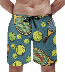 Men's Swim Trunks Funny Tennis Racquets and Tennis Balls Beach Shorts Quick Dry Summer Bathing Suit Swimwear