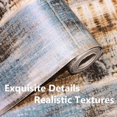 118''x17.7'' Wood Peel and Stick Wallpaper Blue Brown Wood Contact Paper Removable Self Adhesive Faux Rustic Grain Texture Vintage Reclaimed Vinyl Roll Covering