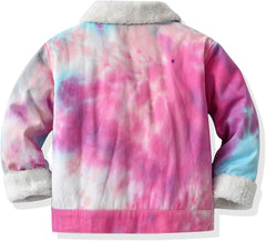 Toddler Boys Girls Windproof Tie Dye Prints Denim Fleece Coat Jacket Kids Warm Outerwear Jacket Heavy Jacket Kids