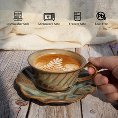 5oz Rustic Retro Ceramic Coffee Cup with Saucer, Nordic Stoneware Cortado Cup, Aesthetic Tea Cup Set, Microwave & Dishwasher Safe