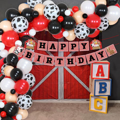 Farm Animal Theme Party Balloon Garland Arch Kit Cow Party Supplies 99 Pack White Black Red Balloons for Kid's Birthday Party Baby Shower