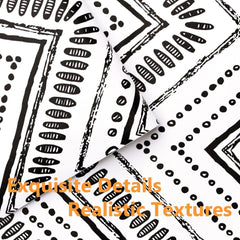 MulYeeh 17.5'' x 118'' Adhesive Peel and Stick Paper Herringbone Black White Wallpaper Removable Wall Covering Prepasted Decorative