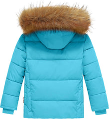 wantdo Girls' Winter Coat Warm Waterproof Puffer Jacket with Removable Faux Fur Hood