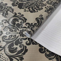 JLHOUSE Vinyl Victorian Damask Wallpaper Stick and Peel - self Adhesive Wallpaper Brown/Black Removable Paper for Bedroom Living Room Walls -17.7inch x 118inch/Roll