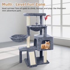 Cat Tree with Cat Condo and Two Hammocks, Cat Tree with Scratching Posts and Scratching Pads, Cat Tower for Indoor Cats, Activity Centre Climbing Tree with Playful Toy Balls, Grey