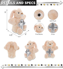 DolliBu Rabbit Hand Puppet Stuffed Animal with Silver Cross and Personalization - Religious Baptism Gifts for Boys and Girls, Dedication Christening Gifts Plush Prayer Toy Healing Teddy Bear - 9 Inch