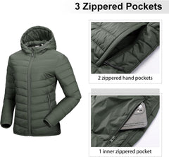 Outdoor Ventures Women's Packable Lightweight Full-Zip Puffer Jacket with Hood Quilted Winter Coat