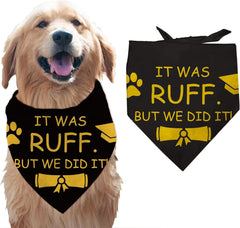 arricraft 1 Pc Triangle Pet's Bandana, Black, Large, Cotton, 'It Was Ruff But We Did It' Pattern for Large Dog