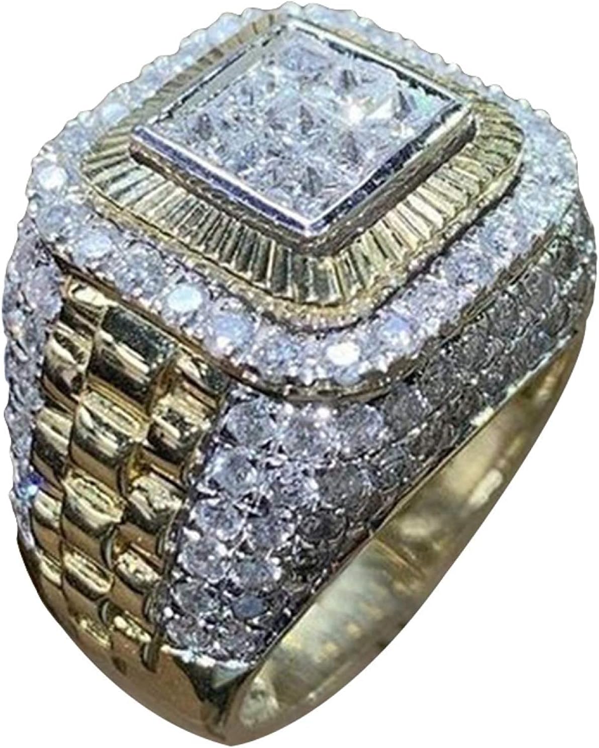 Rings For Women Luxury Men Inlaid Finger Ring Hip Hop Wedding Engagement Jewelry Gifts For Women Men,Size US 10