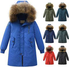 Boys Girls Long Winter Warm Puffer Down Coat Kids Faux Furry Hooded Down Jacket Outerwear (Mint Green, 5-6 Years)