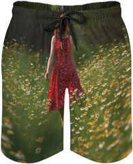 Men's Swim Trunks Walking Among Flowers Beach Shorts Quick Dry Summer Bathing Suit Swimwear Beachwear with Pockets