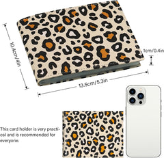 RFID Blocking Leather Wallet for Men Women, Bifold Multifunctional Card Holder Wallet with 12 Card Slots and Large Cash Compartment, Stylish Thin Purse with Top Open, Small Photo Album-Leopard