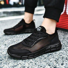 Fashion Spring and Summer Men Sports Shoes Flat Bottom Lightweight Fly Woven Mesh Hollow Design Breathable Comfortable Solid Color Lace Up Mens Lite Adapt V3 Sneaker - (Black, 8.5)
